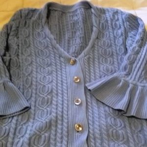 Light Blue 100% Cotton 3/4 Flared Sleeve Cardigan